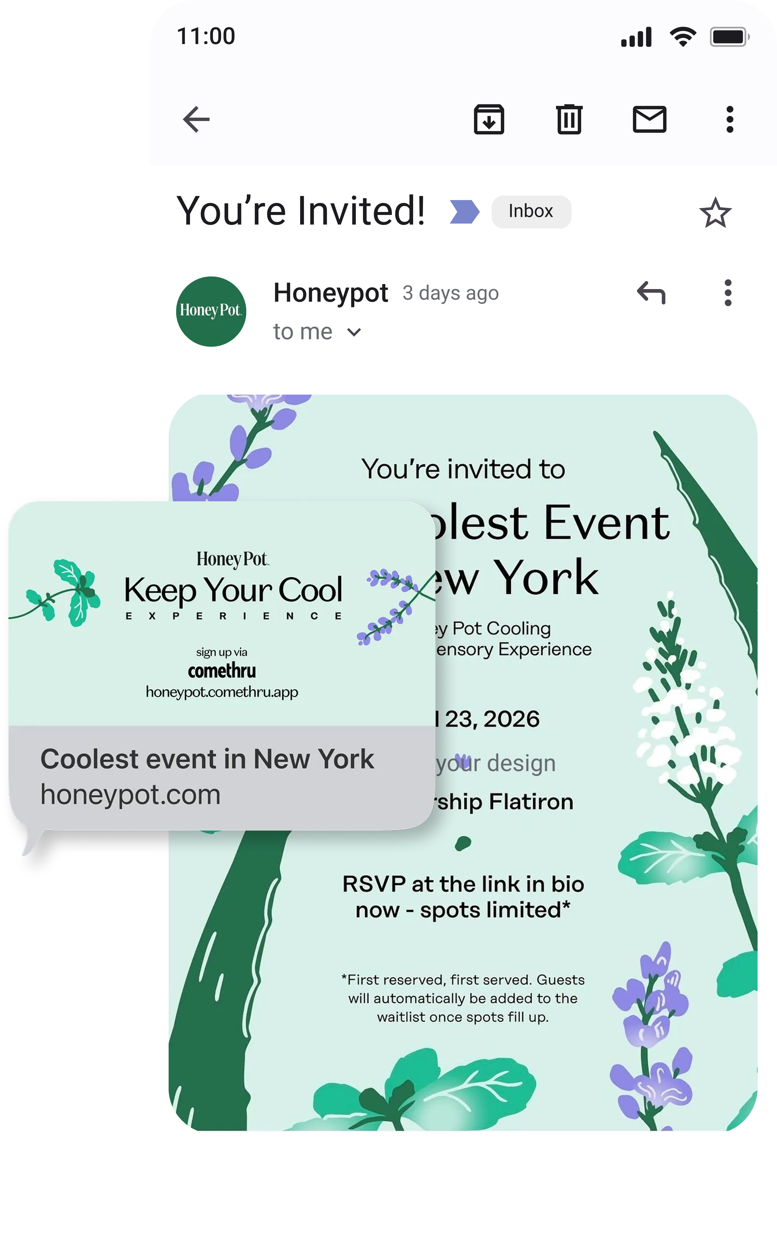 Automated event email on a phone